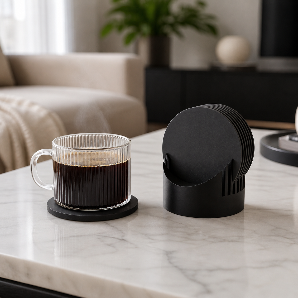Kit Descanso de Copo com Suporte — 5 Unidades, Design Minimalista