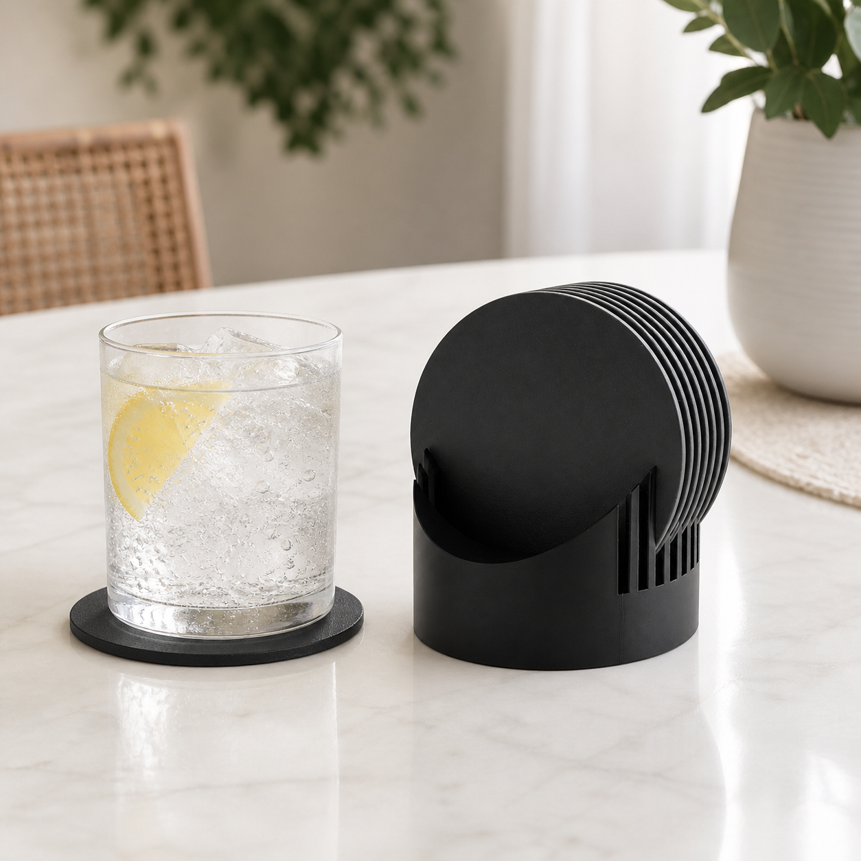 Kit Descanso de Copo com Suporte — 5 Unidades, Design Minimalista