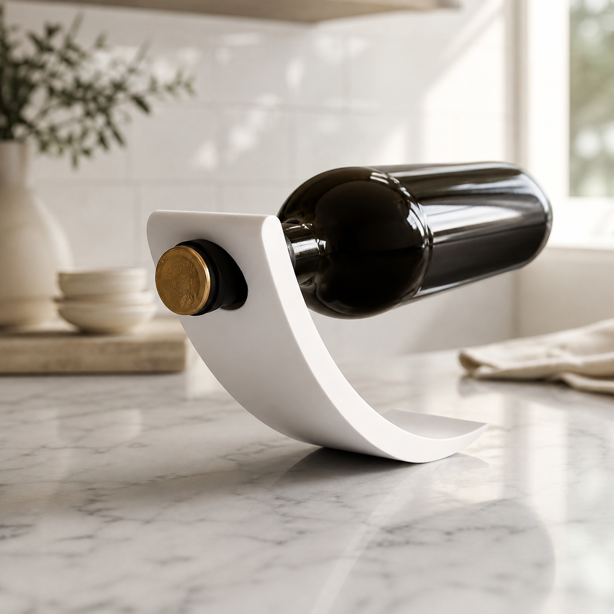 Suporte Cinético para Garrafa de Vinho — Equilibra, Balança e Impressiona