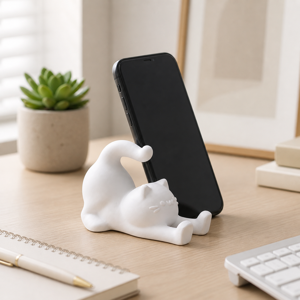 Suporte de Celular Gatinho — O Gato que Trabalha Enquanto Você Descansa