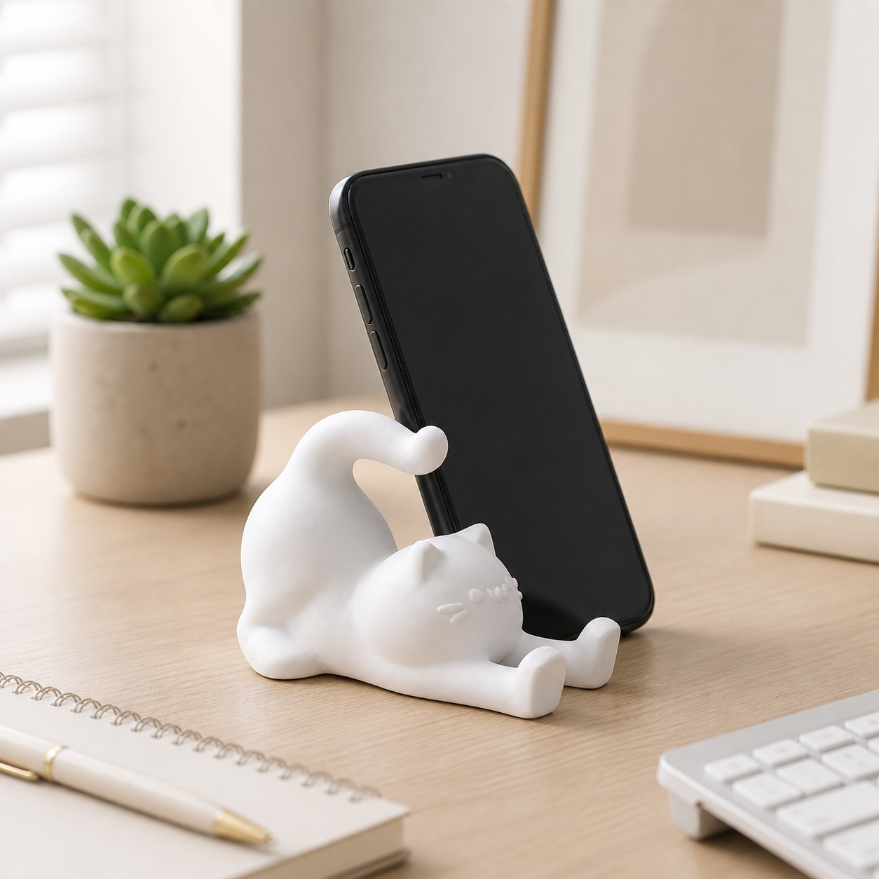 Suporte de Celular Gatinho — O Gato que Trabalha Enquanto Você Descansa