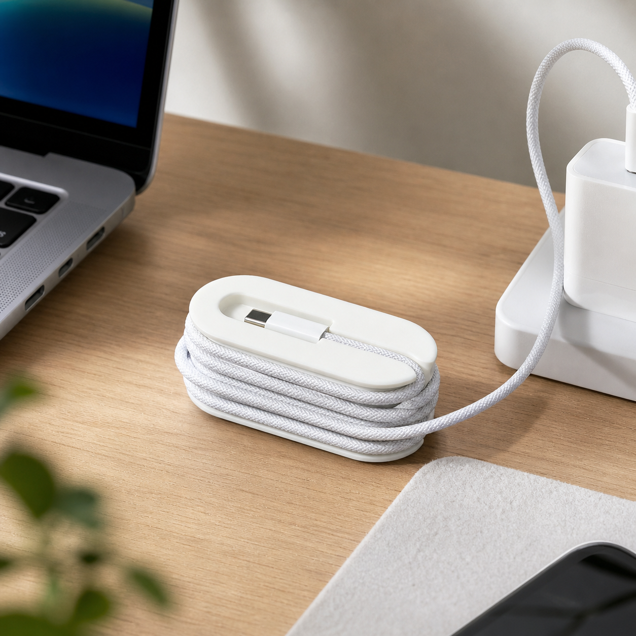 Organizador de Cabo Apple USB-C — Fim do Cabo Enrolado na Mochila