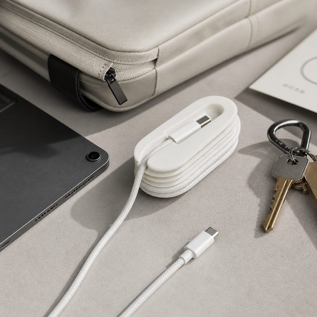 Organizador de Cabo Apple USB-C — Fim do Cabo Enrolado na Mochila