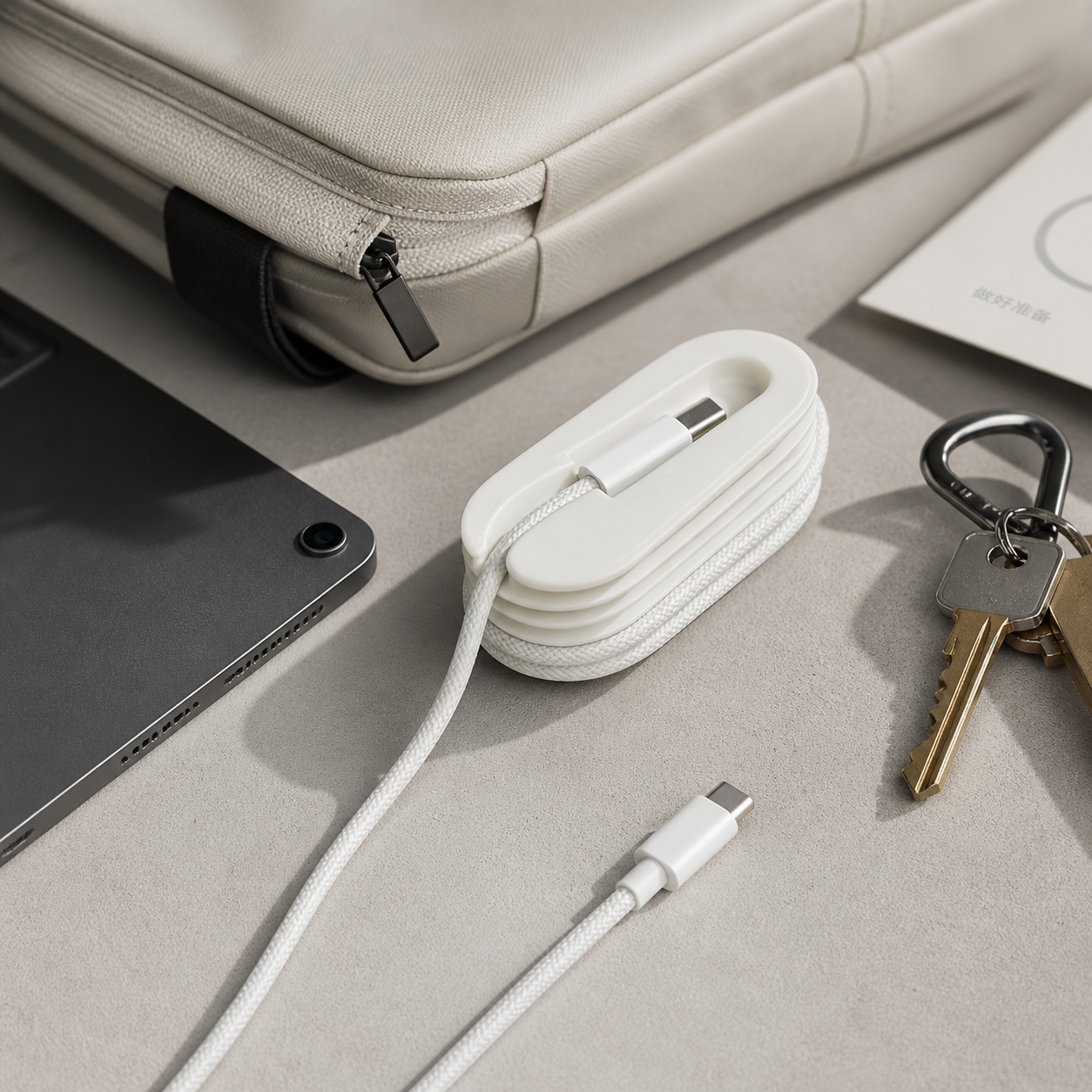 Organizador de Cabo Apple USB-C — Fim do Cabo Enrolado na Mochila