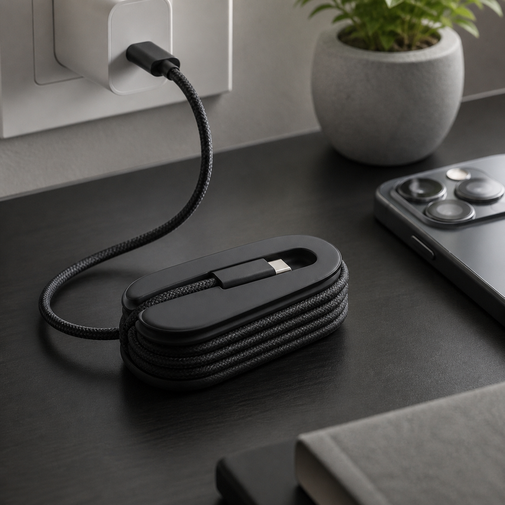 Organizador de Cabo Apple USB-C — Fim do Cabo Enrolado na Mochila