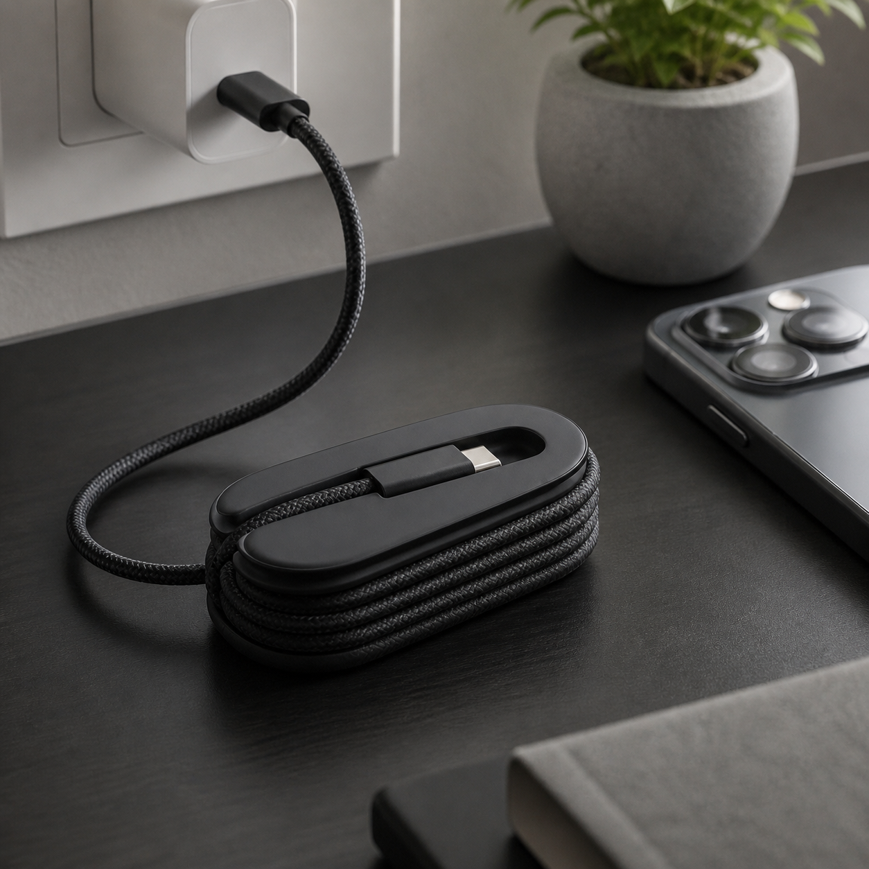 Organizador de Cabo Apple USB-C — Fim do Cabo Enrolado na Mochila