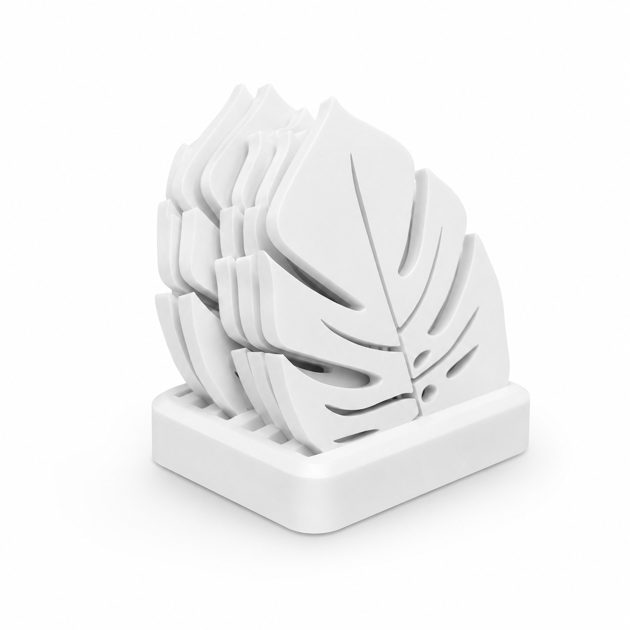Kit Descanso de Copo Monstera — Folha Tropical com Suporte Organizador