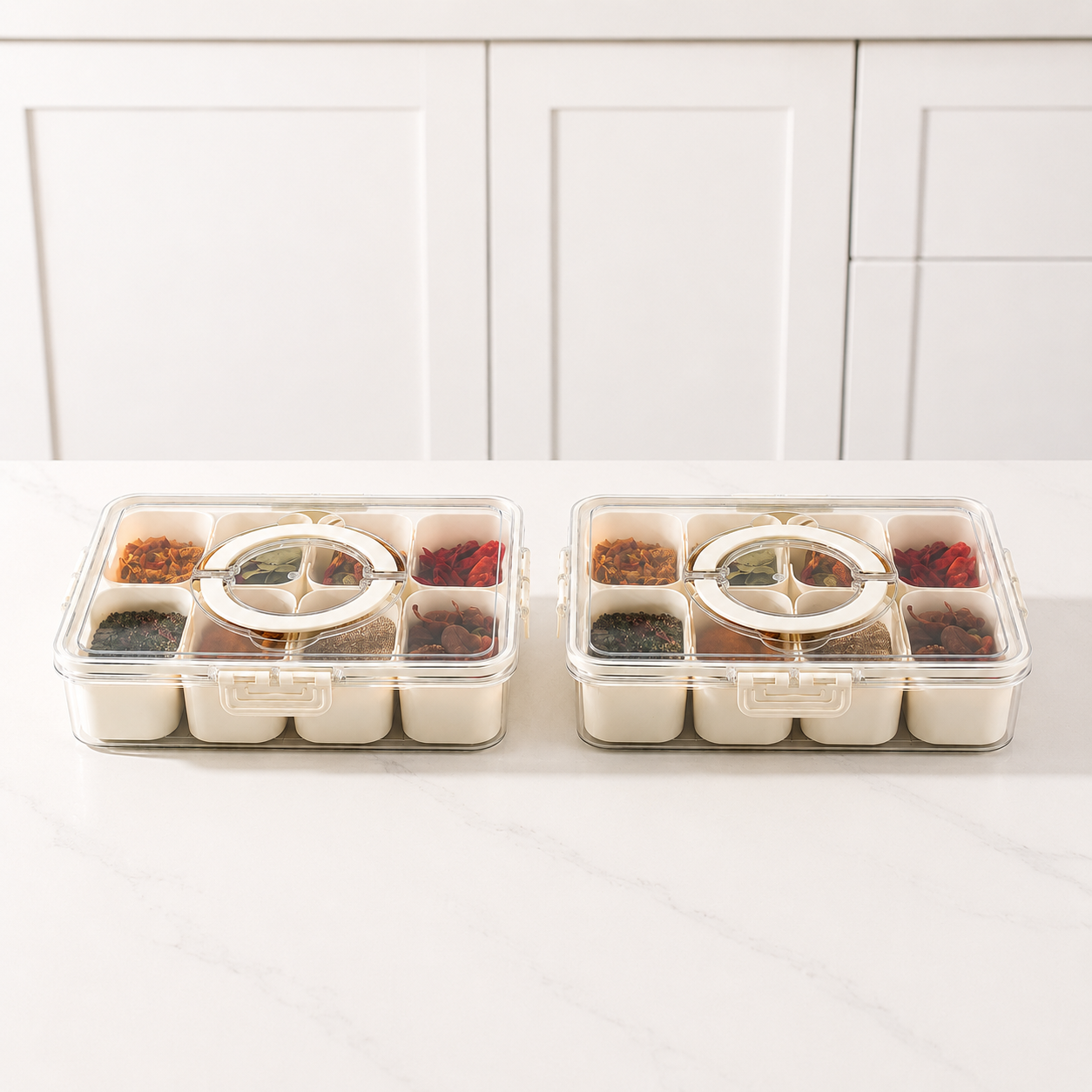 Organizador de Alimentos em Acrílico com 8 Divisórias – Transparente, Hermético e Multiuso