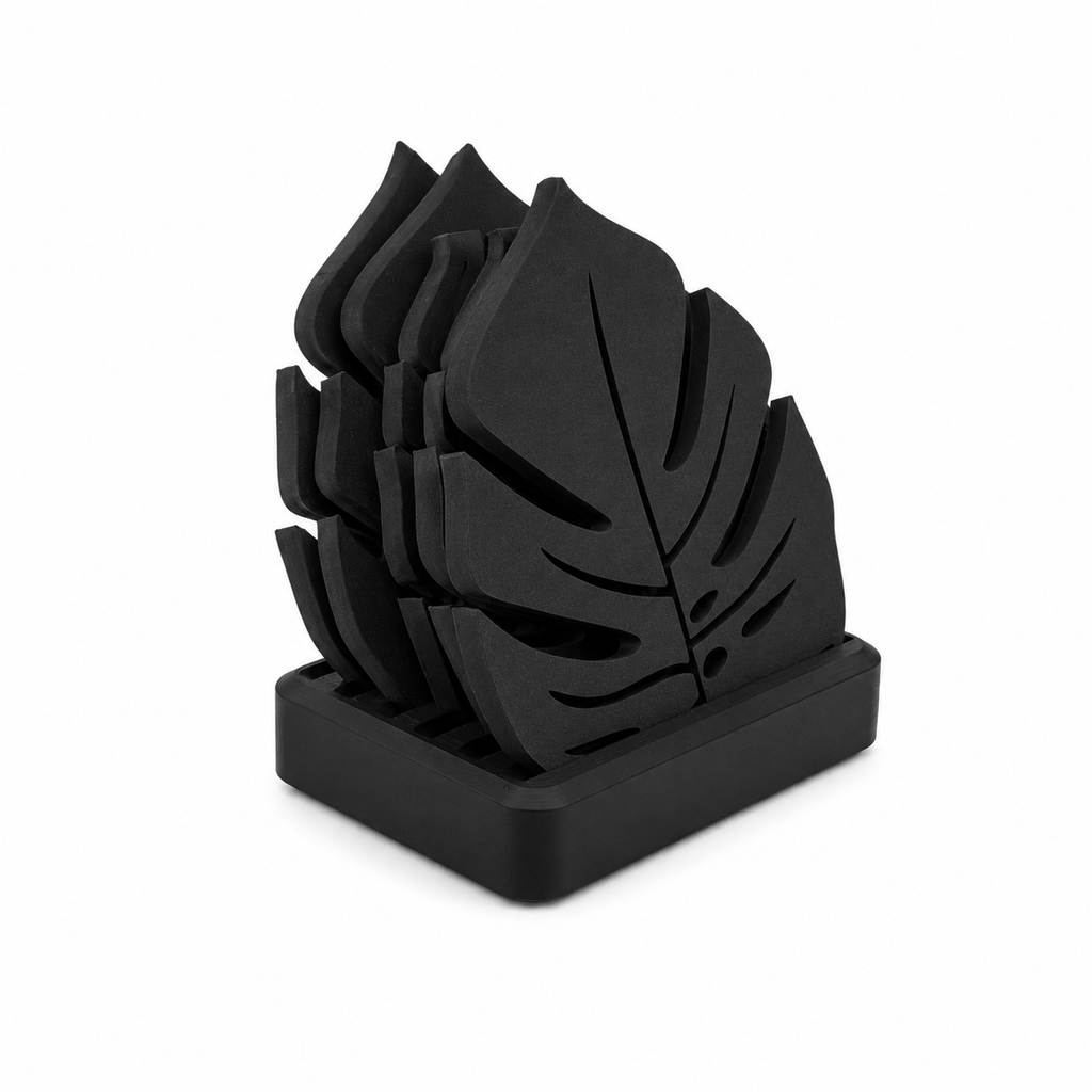 Kit Descanso de Copo Monstera — Folha Tropical com Suporte Organizador
