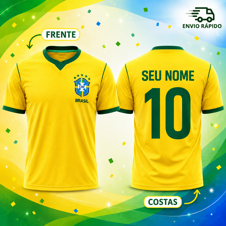 Camisa Brasil Copa do Mundo 2026 Com Seu Nome Personalizado