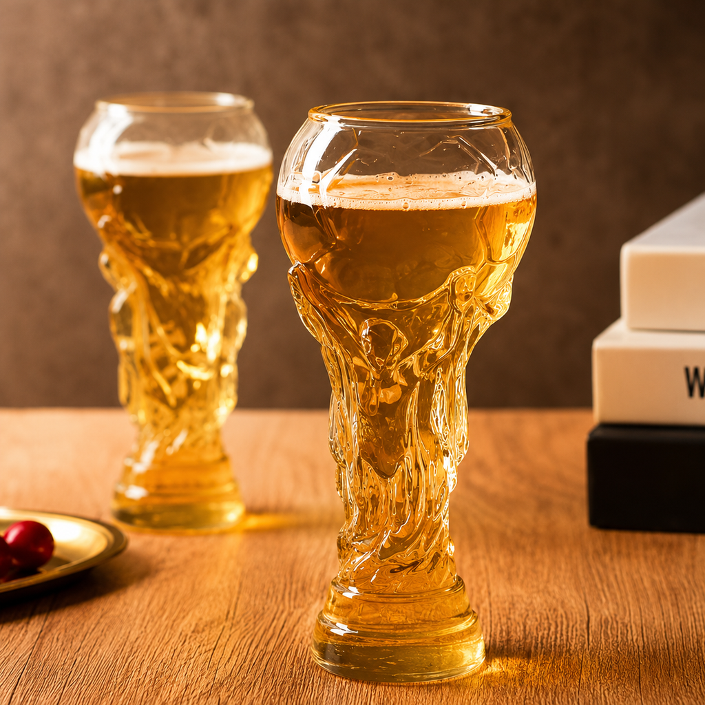 Copo de Cerveja em Formato de Troféu da Copa do Mundo 2026 - Vidro de Alta Resistência