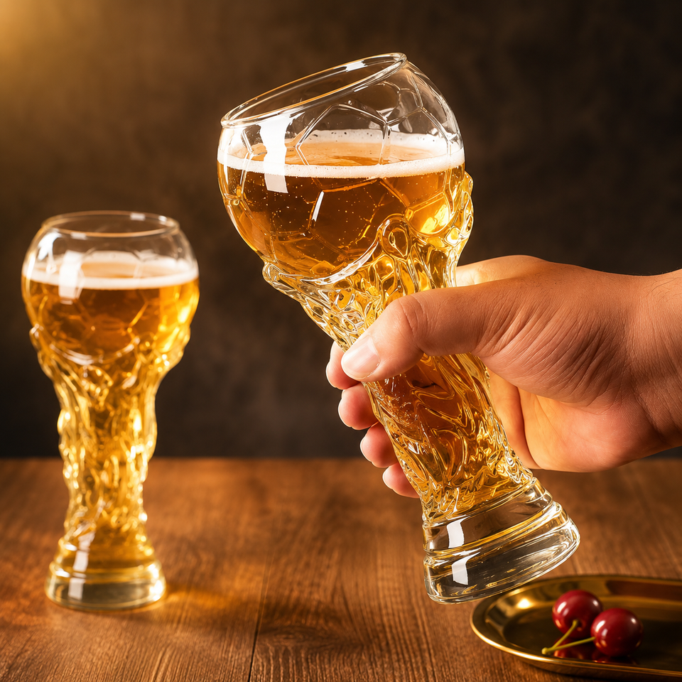Copo de Cerveja em Formato de Troféu da Copa do Mundo 2026 - Vidro de Alta Resistência