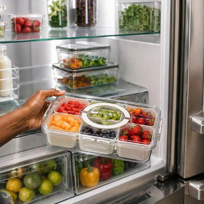 Organizador de Alimentos em Acrílico com 8 Divisórias – Transparente, Hermético e Multiuso