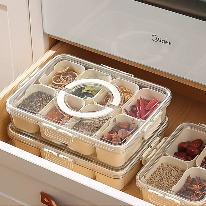 Organizador de Alimentos em Acrílico com 8 Divisórias – Transparente, Hermético e Multiuso
