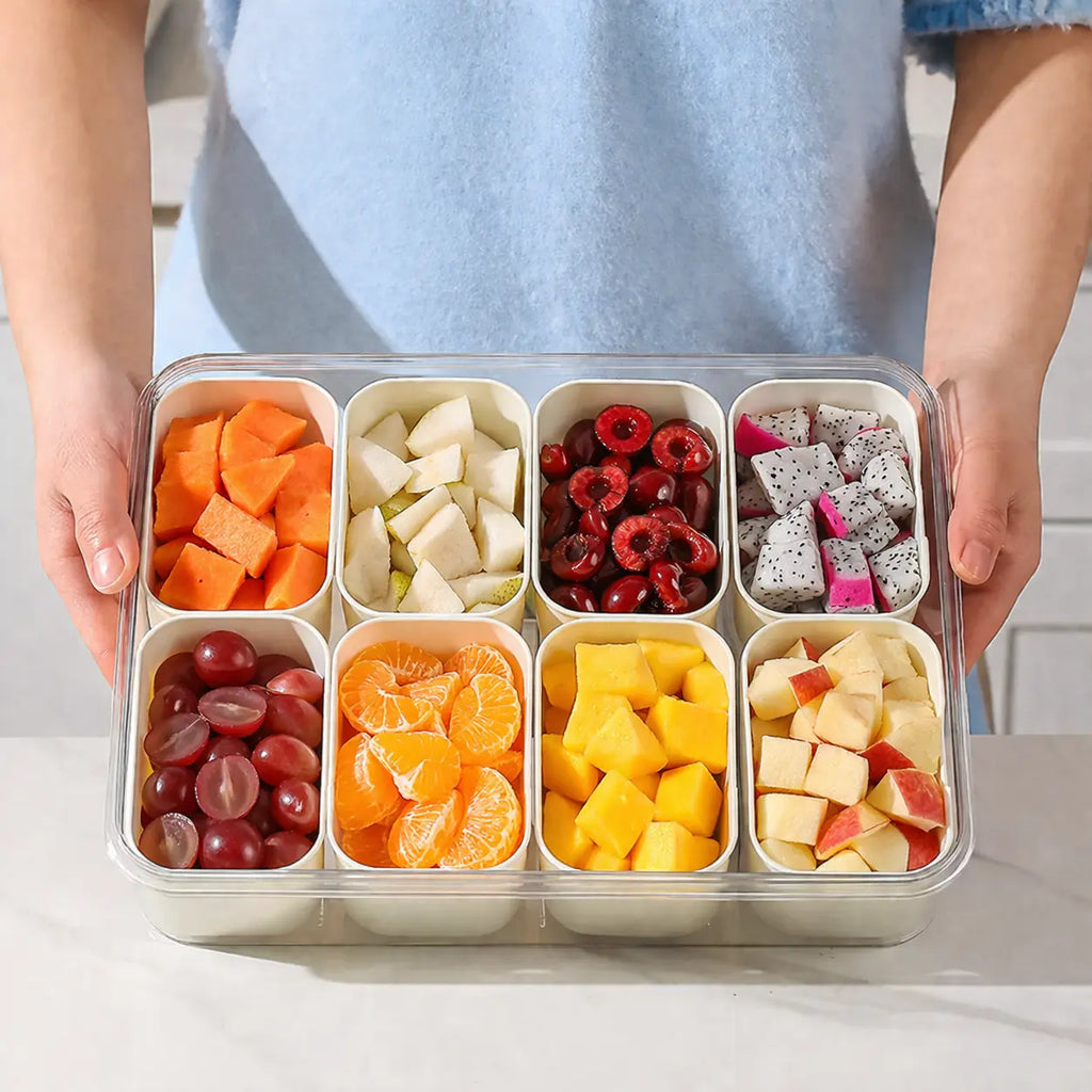Organizador de Alimentos em Acrílico com 8 Divisórias – Transparente, Hermético e Multiuso