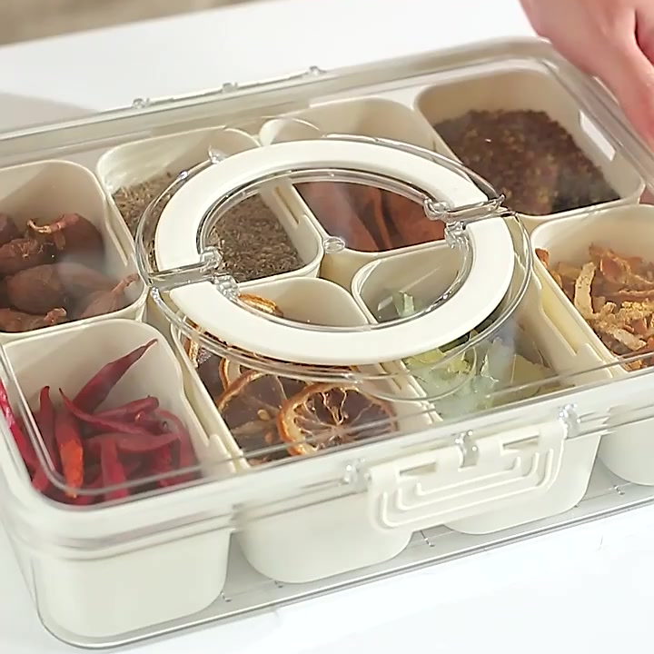Organizador de Alimentos em Acrílico com 8 Divisórias – Transparente, Hermético e Multiuso