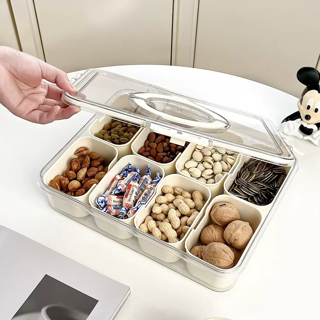 Organizador de Alimentos em Acrílico com 8 Divisórias – Transparente, Hermético e Multiuso